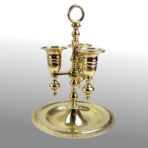 Vintage MCM Heavy Solid Brass Candelabra -m3 Candleholders and drip Tray - Picture 3 of 15